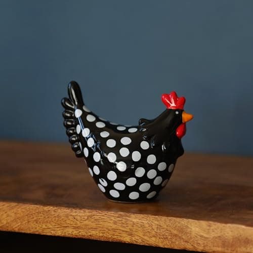 Image of Fyne-Finds Ceramic Speckled Chicken Polka Dot Hen Shelf Sitter Ornament Decorative Home Figurine (Medium Black)