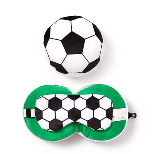 Image of Relaxeazzz Football Round Plush Travel Pillow & Eye Mask - Sleep Eye Mask Masks - Kids Travel Accessories For Sleeping Airplane - Flight Plane Neck Pillow Pillows