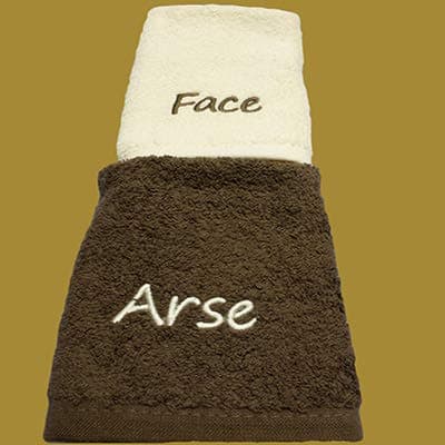 Image of Arse and Face Embroidered Face Cloths (Grey & White)