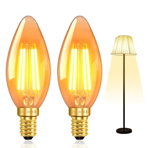Image of 2 Pack E14 LED Light Bulb Warm White, 2W 2200K Candle Bulbs Small Screw, Small Edison Screw Bulb,E14 LED Candle Light Bulb, Vintage SES Candle Filament Bulb, Non Dimmable for Chandeliers, Wall Lamp