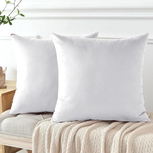 Image of My home store White Cushion Covers 45cm x 45cm - Machine Washable Sofa Couch Living Bed Room with Invisible Zipper - Pack of 2 Velvet Cushion Covers (18"x18")
