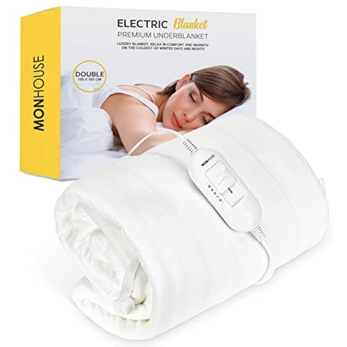 Image of MONHOUSE Premium Soft Fleece Electric Blanket - Heated Under Blanket - Heated Mattress Cover - Detachable Controller & Machine Washable - 3 Heat Settings - Double 120x135cm - White