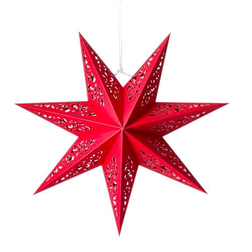 Image of Hollow Out Paper Star Lantern Hanging Star Lampshade Decoration for Halloween Christmas Holiday Party Celebration (Red)
