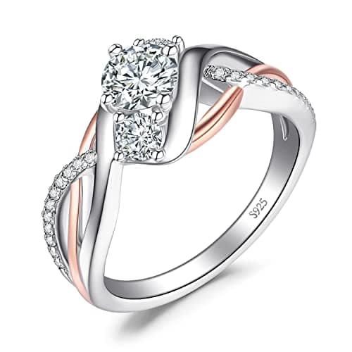 Image of JewelryPalace Infinity Twisted Cubic Zirconia 3 Stones Engagement Rings For Her, Love Knot 925 Sterling Silver 14K Rose Gold Promise Ring For Her, Wave Simulated Diamond CZ Anniversary Ring Size 6.5