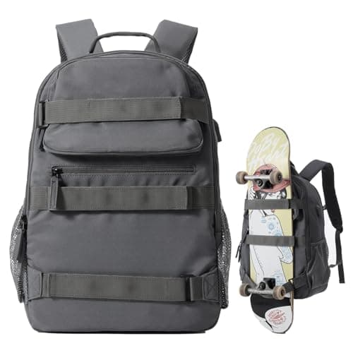 Image of Skateboard Backpack, Large Skateboard Bag for Men and Women Laptop Bag with USB Port, for Skateboarding, College, Travel, Grey, Sports