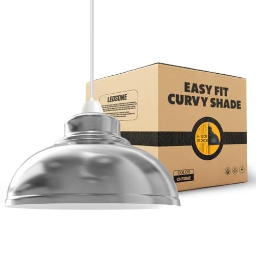 Image of LEDSONE Retro Chrome Metal Ceiling Lampshade 29cm Easy Fit Modern Hanging Pendant Lightshade for Bedroom Dining Room Hallway Office Industrial Kitchen Restaurant Bar