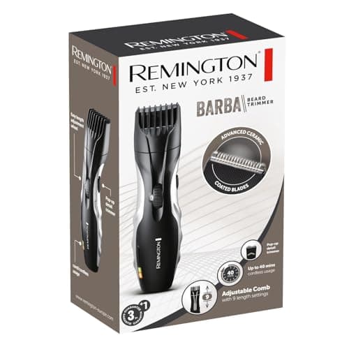 Image of Remington Barba Beard Trimmer (Advanced Ceramic Blades, Pop-up Detail Trimmer, Adjustable Zoom Wheel, 9 Length Settings, Comb Attachment, Cord or Cordless, 40-Minute Runtime) MB320C