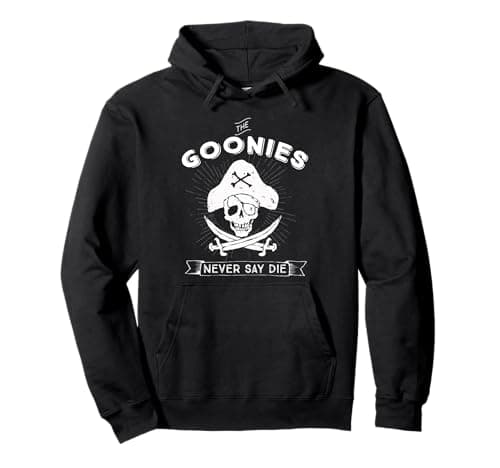Image of The Goonies Never Say Die Skull Pirate 80s Fun Logo Classic Pullover Hoodie