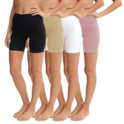 Image of LXEASYGO 4 Pack Anti Chafing Shorts Women Under Dress Skirt Modesty Shorts Stretchy Long Boxers Underwear Safety Panties for Cycling Yoga (UK, Alpha, L, Regular, Regular, Black Skin White Pink)