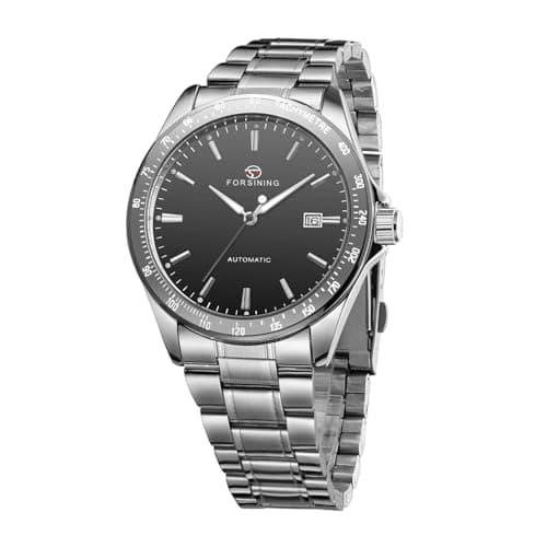 Image of FORSINING Men's Automatic Self Wind Watch Date Window Display Stainless Steel Watch, Silver Black, Classic