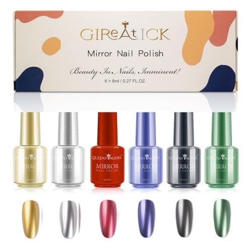 Image of Gireatick 6 colors Metallic Nail Polish, Magic Semi-Mirror Effect Long Lasting Nail Varnish 6pcs (A, 6PCS)