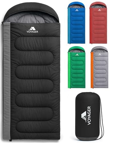 Image of Voyager Sleeping Bag for Adults - Lightweight & Compact, Versatile 3-4 Season Temperature, Spacious Design, Quality Material, Ideal for Camping & Backpacking - 190x30x80cm- Black