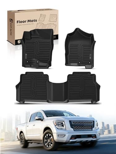 Image of YHTAUTO Automotive All Weather Floor Mats Compatible with Nissan Titan 2017-2021, Titan XD 2016-2021 Crew Cab, Car Mats Custom Fit TPE Floor Liners Front & Back Seat, Black, Set of 3