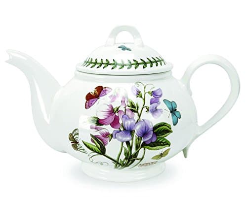 Image of Portmeirion x Botanic Garden Teapot - Elegant 2 Pint Floral White Tea Pot, Romantic Shape, Suitable for Afternoon Tea, Office, Outdoor Use or Everyday Entertaining