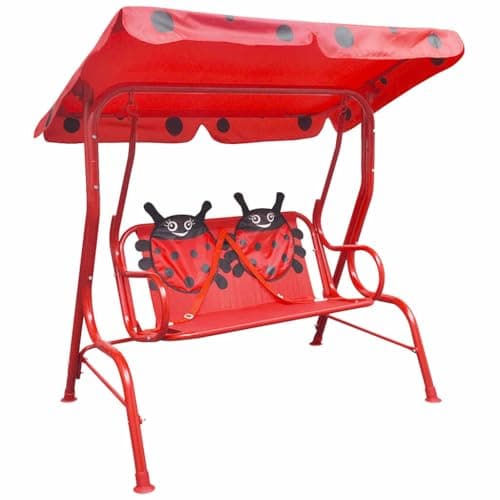 Image of vidaXL Kids Swing Seat with Canopy - Red Garden Outdoor Hammock Chair, Steel Frame, 115x75x110 cm - Relaxation and Fun for Patio/Deck