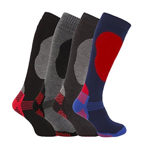 Image of Bonjour 4 Pairs of Mens High Performance Thermal Ski Socks Multi BIG FOOT Size 11-14