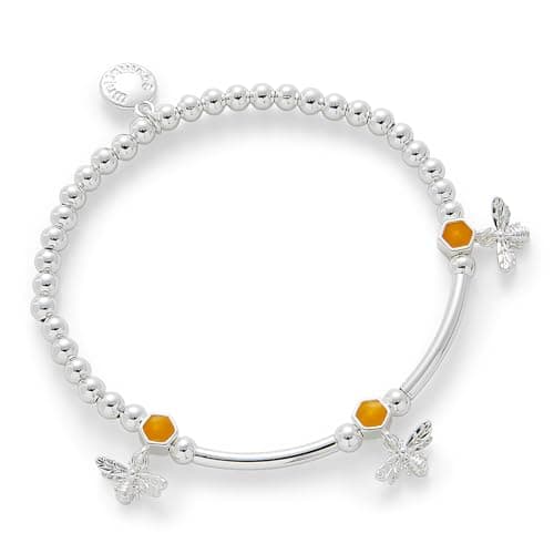 Image of equilibrium Honey Bee Collection Silver Plated Bracelet with Honeycomb Accents and Bee Charms, Gift Boxed