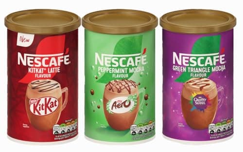 Image of NESCAFÉ Instant Coffee Tin Variety Pack (Pack of 3) Flavours - Aero Peppermint Mocha, Green Triangle Mocha, KitKat Latte - Multiserve Frothy Instant Coffee