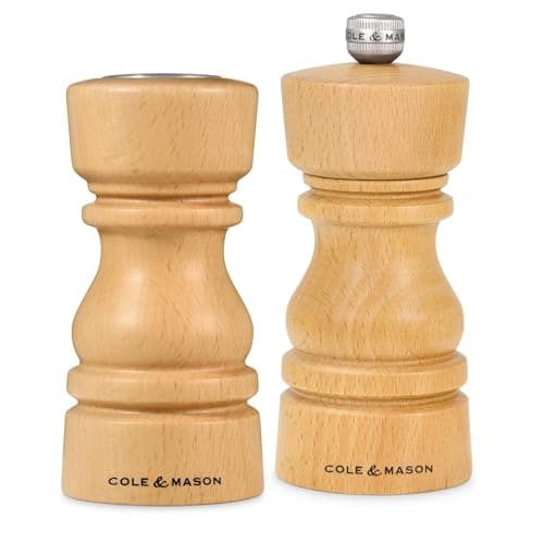 Image of Cole & Mason London Salt and Pepper Shaker & Mill Gift Set, 13cm Natural Beech Wood, Sharp Ceramic Grinding Mechanism, Includes 1x Salt Shaker 1x Pepper Grinder