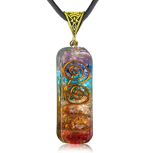 Image of WULILONG Crystal Necklace,Boho Jewelry,7 Chakra Natural Gemstone Rainbow Crystals Pendant Necklace for Women Men (Rectangle)