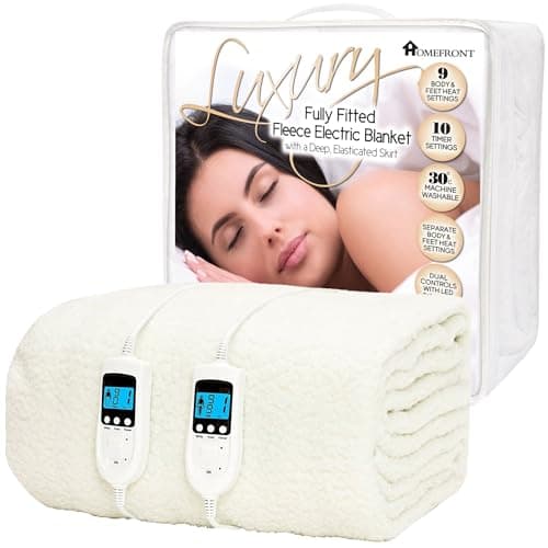Image of Homefront Electric Blanket King Size Bed Dual Control 152x203x40cm, Fleece Fitted Heated Mattress Cover Underblanket with Skirt, Overheat Protection, Body and Feet, Fast Heat, Machine Washable