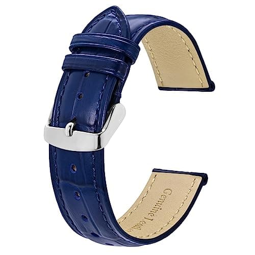 Image of BISONSTRAP Watch Straps 20mm, Alligator Embossed Leather Watch Bands, Blue with Silver Buckle