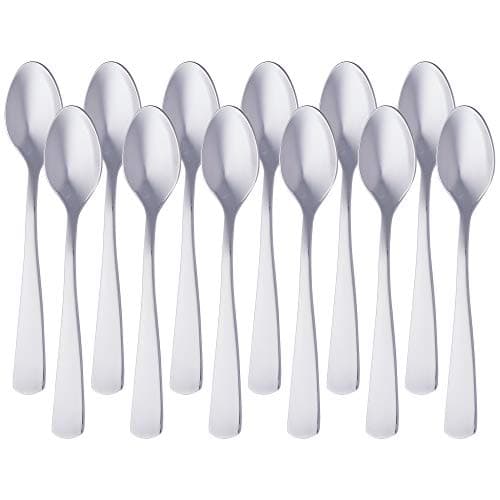 Image of Amazon Basics Stainless Steel Coffee Spoon with Square Edge, 14.2 cm, Pack of 12, Silver