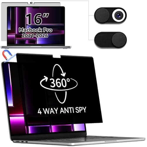 Image of IPROKKO 360° Magnetic Privacy Screen for MacBook Pro 16 Inch (2021-2026, M1, M2, M3, M4, M5), 16inch Removable Matte Anti Blue Light Glare Private Filter Protector for Mac Pro 16.2" Laptop