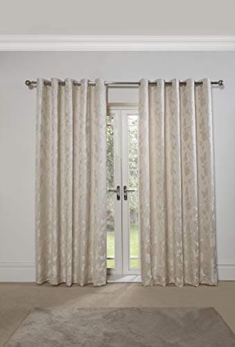 Image of Emma Barclay – Fully Lined Curtains for Bedroom Living Room Jacquard Eyelet Two Panel Floral Curtains Butterfly Meadow Collection (66” x 90” Inch)(Cream)