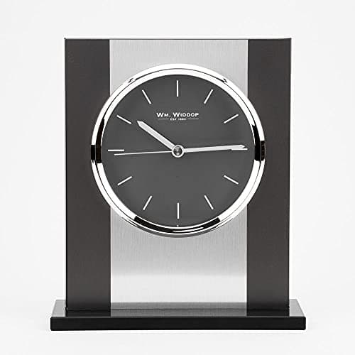 Image of WM. Widdop Black Glass and Brushed Aluminium Contemporary Mantel Clock