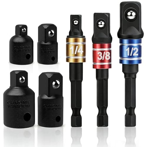 Image of wohot 7pcs Impact Socket Adapter Set, 3 Extension Bit Adapters with Holder High Speed Nut Driver 1/4", 3/8" and 1/2" Drive, 4 Impact Socket Adapter Reducer 1/4" 3/8" 1/2"