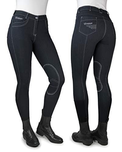 Image of Whitaker Women's Rawdon Denim Effect Riding Breeches with 2 Front Pockets, Contrast Stitching And Elasticated Ankles (24 Inch)