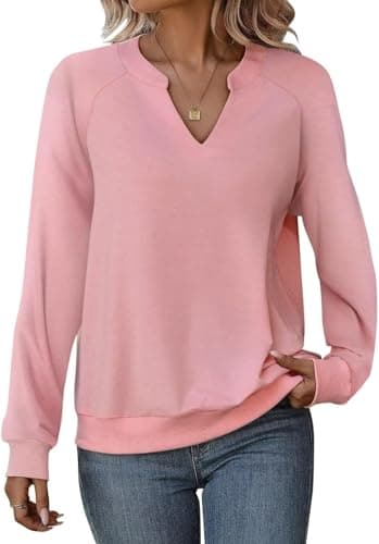 Image of Cuptacc Ladies Jumpers for Women UK Sweatshirts Womens Long Sleeve Tops V-Neck Ribbed Cuffs Casual Pink S 8-10