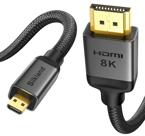 Image of Silkland 10K 8K 4K Micro HDMI to HDMI 0.3M, [8K@60Hz, 4K@120Hz] Micro HDMI 2.1, 48Gbps, HDR, eARC Compatible for Raspberry Pi 5 4, Cameras, Go Pro Hero, Monitor, TV, Laptops（Not Mini HDMI Port）