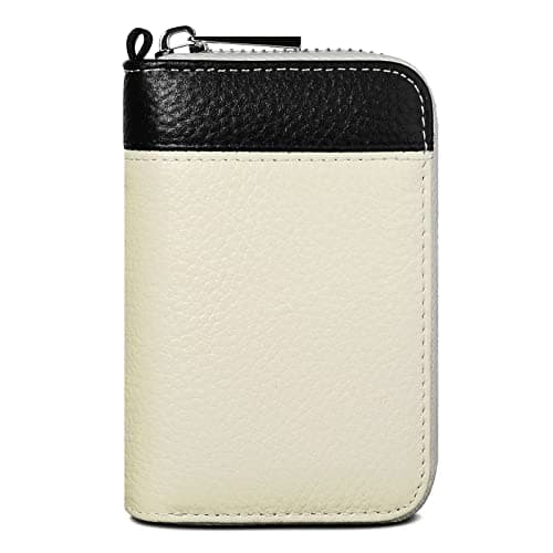 Image of GADIEMKENSD Card Holder Wallet RFID Credit Card Cases Money Organisers Keyrings for Women Travel Accessories Oyster Cards NFC Ring Bus Pass Cards Protector Pouch Small Purse with Zip Black/Ivory