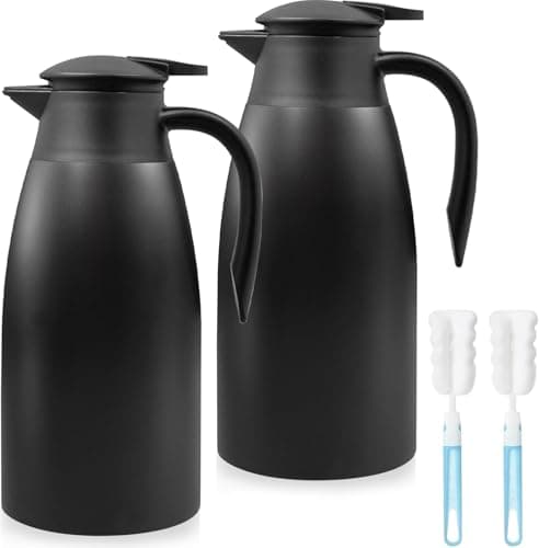 Image of 2 Pack 2L Thermal Coffee Carafe Jug, 68 OZ Black Stainless Steel Insulated Jug Tea Pot, Double Walled Vacuum Carafe Jugs for Coffee Tea Hot Water Hot Beverage (12+ Hrs Heat&24+ Hrs Cold Retention)