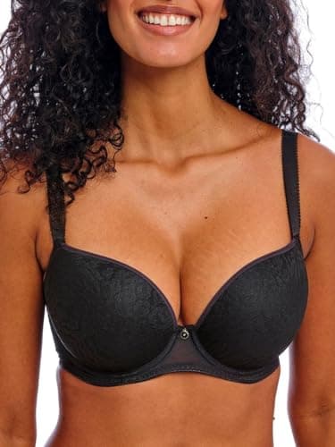 Image of Freya Love-Haze Women's Underwire Plunge Molded T-Shirt Bra, Black, 32FF