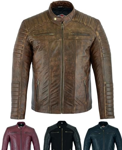 Image of Texpeed Mens Casual Leather Jacket - Real Genuine Soft Touch Sheepskin Biker Motorcycle Style Leather Coat Brown - M