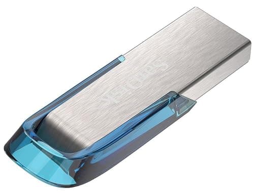 Image of SanDisk 128GB Ultra Flair USB 3.0 Flash Drive, up to 150mb/s Read speeds, Tropical Blue
