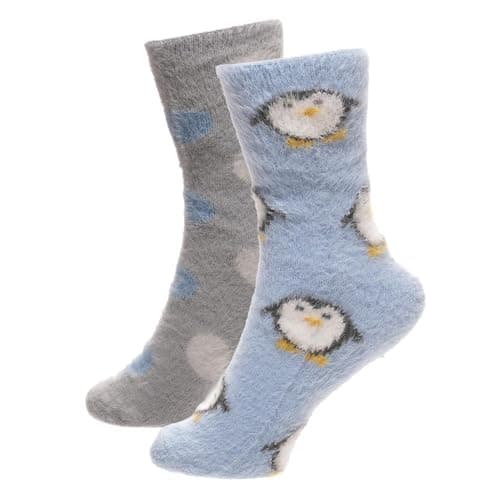 Image of A2Z Ladies 2 Pack Novelty Chenille Cosy Socks Soft Brushed Warm Winter - Socks LDS 1437 Penguin 2 Pack 4-8