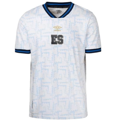 Image of Umbro Men's 23/24 El Salvador National Team Soccer Jersey, White/Blue-Away Short Sleeve, Medium