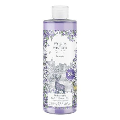 Image of Woods of Windsor Lavender Bath and Shower Gel, Womens Shower Gel with Patchouli Musk and Chamomile, Gentle Cleansing and Moisturising Body Wash with Vitamin E, Lavender 250ml