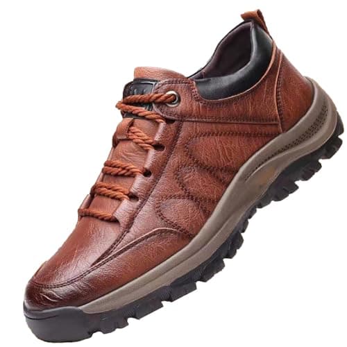 Image of Leather Hiking Shoes Men,Outdoor Trainers Mens,Trekking Shoes with Anti-Skid Sole, Extra Wide Fit Hiking Shoe Lightweight Casual Trainers,Non-Slip Sneakers for Outdoor Trekking Camping Walking Coffee