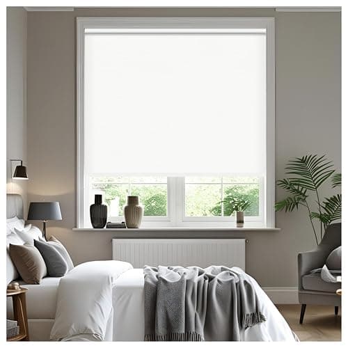 Image of Thermal Insulated Blackout Fabric Roller Blinds, Easy Fit Room Darkening Shades Fittings Included White (Width 180cm x Length 165cm, Thermal Blackout, White) (BK004)