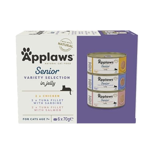 Image of Applaws Natural Senior Wet Cat Food, Tuna and Chicken Selection Multipack in Jelly Pack of 6 x 70g Tin