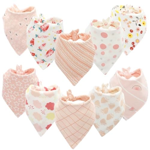 Image of Flow fire 10 Pack Baby Dribble Bibs, Baby Bandana Girl Bibs with Adjustable Snaps, 100% Cotton Unisex Baby Bibs for 0-36 Months Newborn and Toddlers