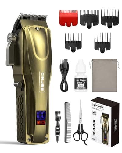 Image of GinJee Hair Clippers for Men, Cordless & Corded Barber Clipper with 5Hrs Runtime, 7000RPM Rotary Motor & LED Display, Waterproof Professional Hair Cutting Kit for Men and Home Use (Gold)