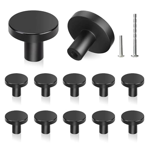 Image of YSDMY 12 Pcs Black Cupboard Knobs and Handles - 30mm Round Antique Pull Handle for Wardrobe Furniture Hardware - Two Sizes of Screws Included