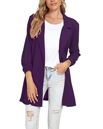 Image of LADI TREND Women Long Blazer One Button Suit Jackets Office Causal Outwear Summer (Purple L)