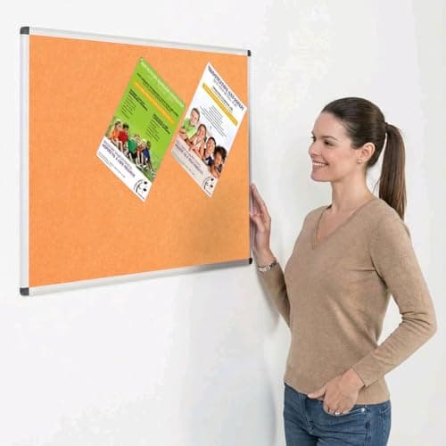 Image of Metroplan Fire-Retardant Aluminium Frame Noticeboard, 60 x 90 cm, Orange Pinboard, Wall-Mounted, 12 Colour Pinboard Options - Ideal for Office, Classroom, Notice Displays